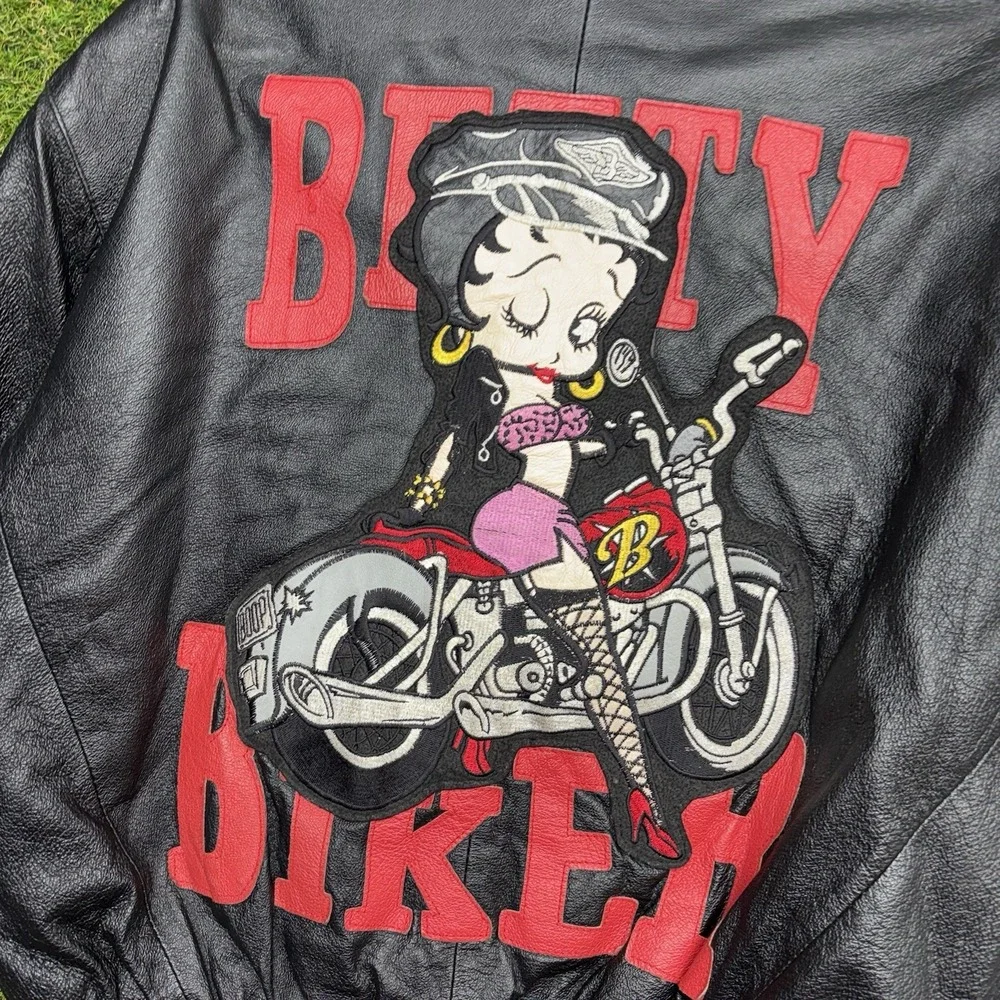Vintage Betty Boop Leather Jacket Womens Small EZ Rider Betty American Toons Zip